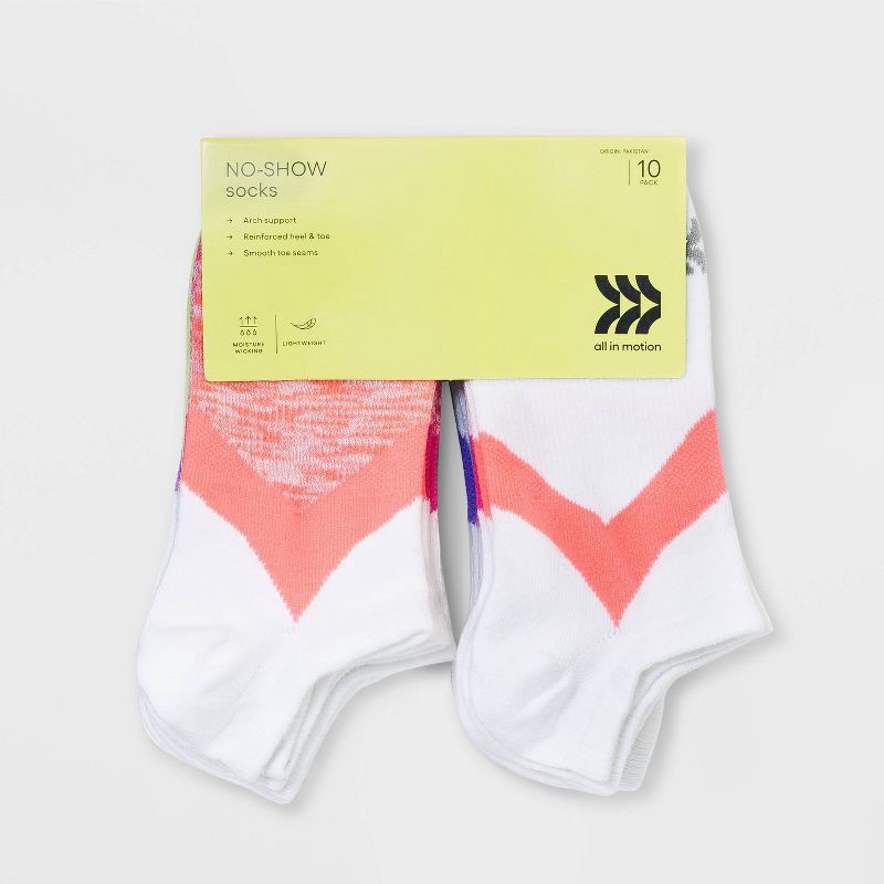 slide 2 of 3, Kids' 10pk No Show Athletic Socks - All In Motion™ White L, 10 ct