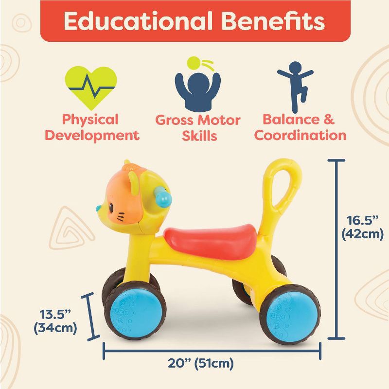 slide 3 of 7, B. toys - Ride-On Toy - Riding Buddy - Cat, 1 ct
