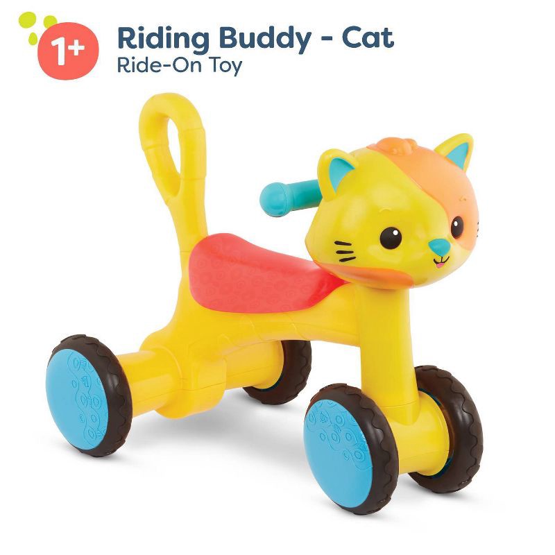slide 5 of 7, B. toys - Ride-On Toy - Riding Buddy - Cat, 1 ct