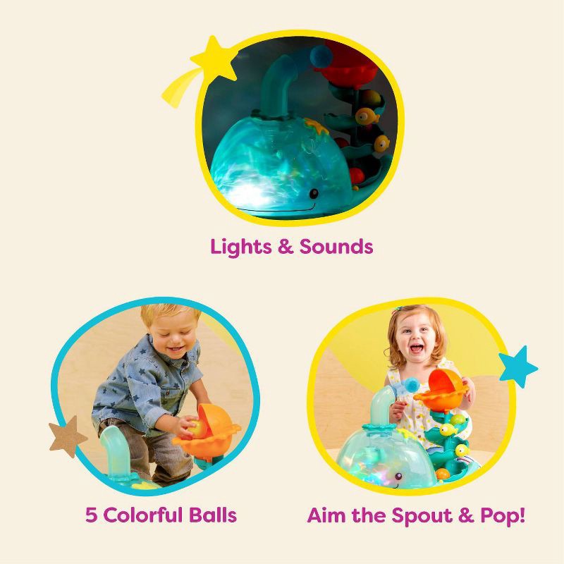 slide 4 of 8, B. toys - Musical Ball Popper - Poppity Whale Pop: Fine Motor Skills Toy with Music & Lights, 1 ct