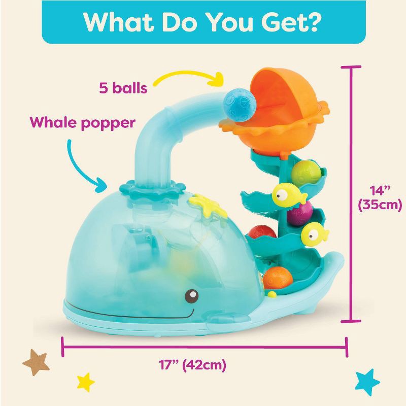 slide 5 of 8, B. toys - Musical Ball Popper - Poppity Whale Pop: Fine Motor Skills Toy with Music & Lights, 1 ct