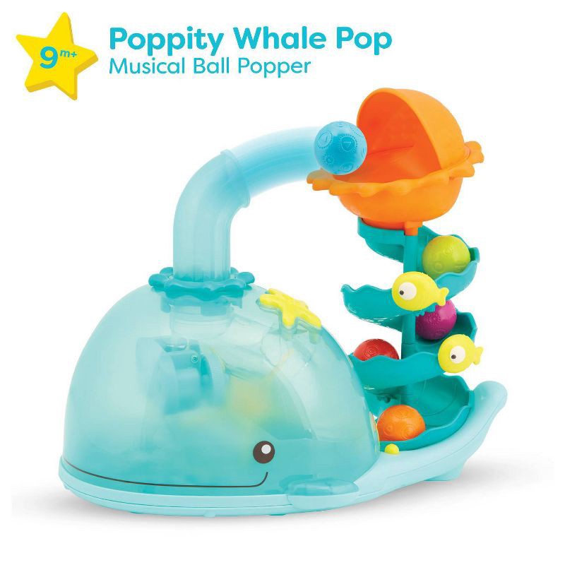 slide 6 of 8, B. toys - Musical Ball Popper - Poppity Whale Pop: Fine Motor Skills Toy with Music & Lights, 1 ct