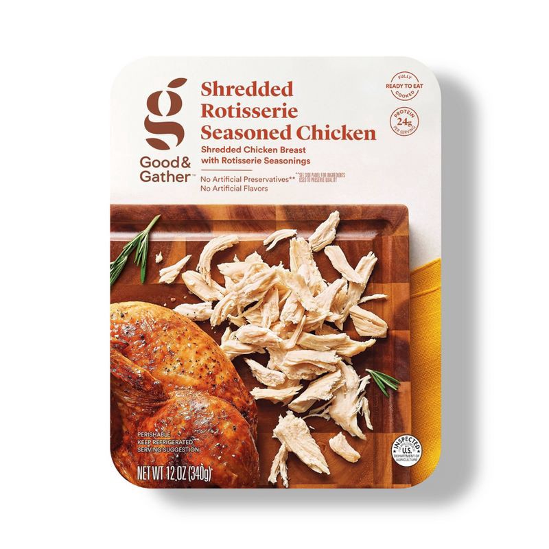 slide 1 of 5, Shredded Rotisserie Seasoned Chicken - 12oz - Good & Gather™, 12 oz