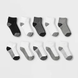 Boys' 10pk Ankle Socks - Cat & Jack™ White/Gray/Black S
