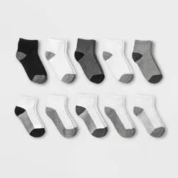 Boys' 10pk Ankle Socks - Cat & Jack™ White/Gray/Black L
