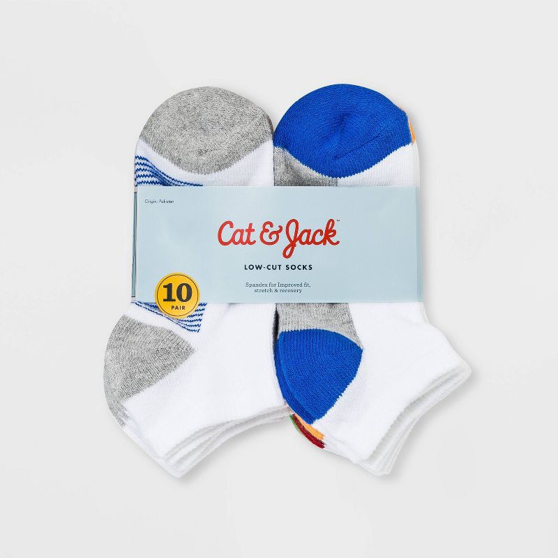 slide 2 of 2, Boys' 10pk Low Cut Socks - Cat & Jack™ White S, 10 ct