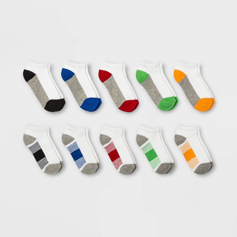 slide 1 of 2, Boys' 10pk Low Cut Socks - Cat & Jack™ White M, 10 ct
