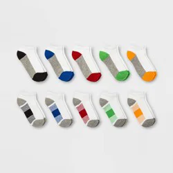 Boys' 10pk Low Cut Socks - Cat & Jack™ White L: Knit, Flat Seams