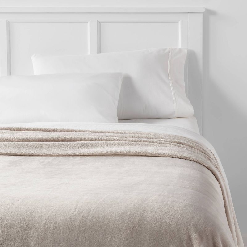 slide 2 of 3, Full/Queen Solid Plush Bed Blanket Gray - Room Essentials™, 1 ct