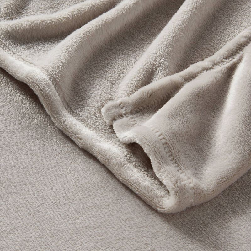 slide 3 of 3, Full/Queen Solid Plush Bed Blanket Gray - Room Essentials™, 1 ct