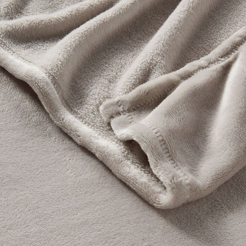 slide 3 of 3, Full/Queen Solid Plush Bed Blanket Gray - Room Essentials™: Cozy Lightweight Polyester, Machine Washable, 1 ct