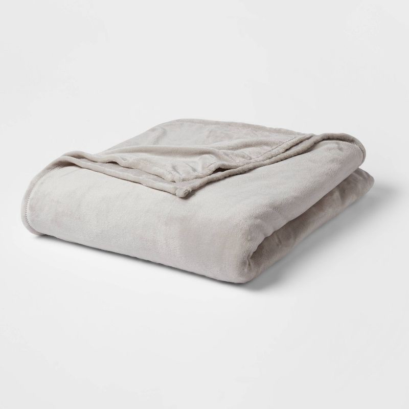 slide 1 of 3, Full/Queen Solid Plush Bed Blanket Gray - Room Essentials™, 1 ct