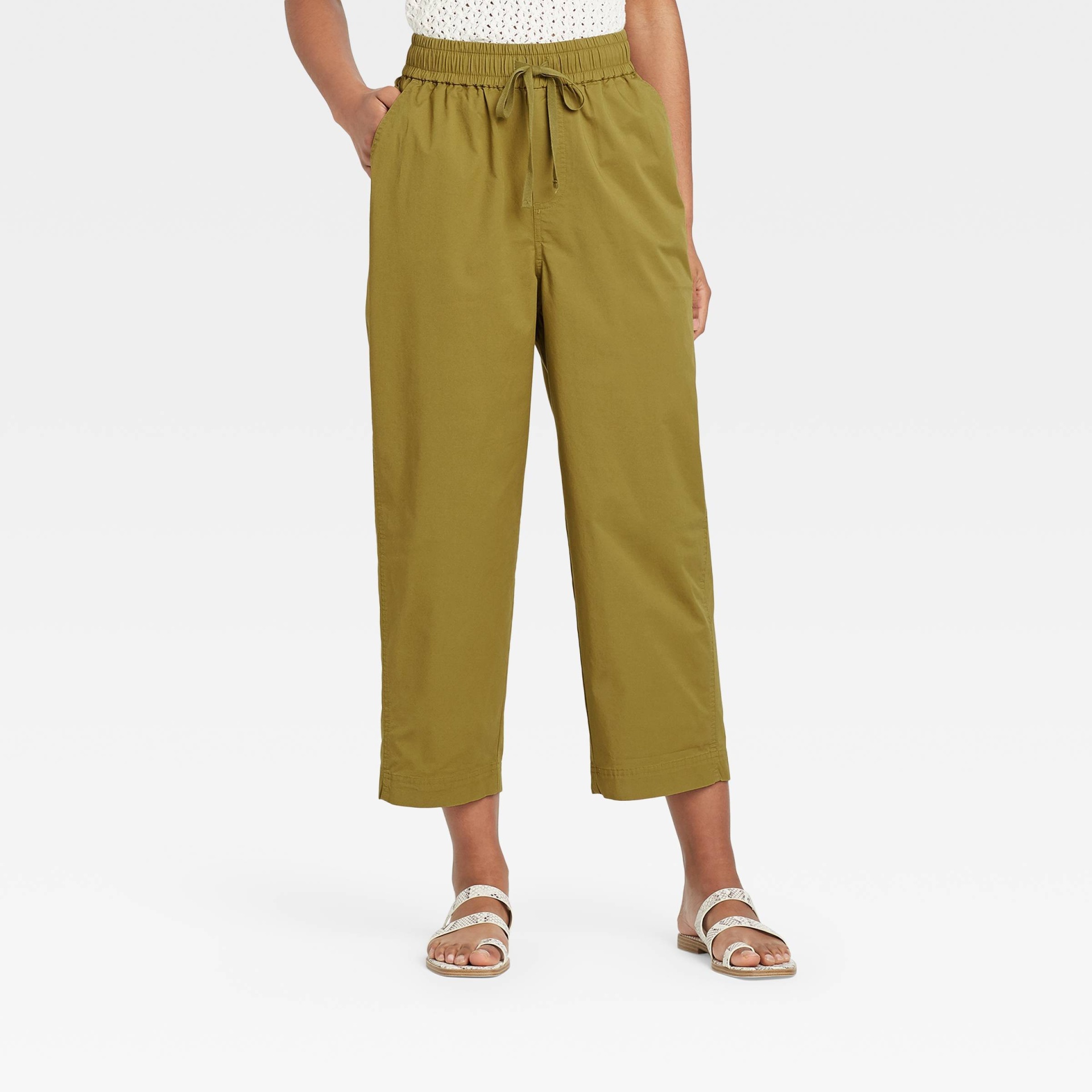 slide 1 of 3, Women's High-Rise Relaxed Fit Pull-On Ankle Pants - A New Day Olive Green XS, 1 ct
