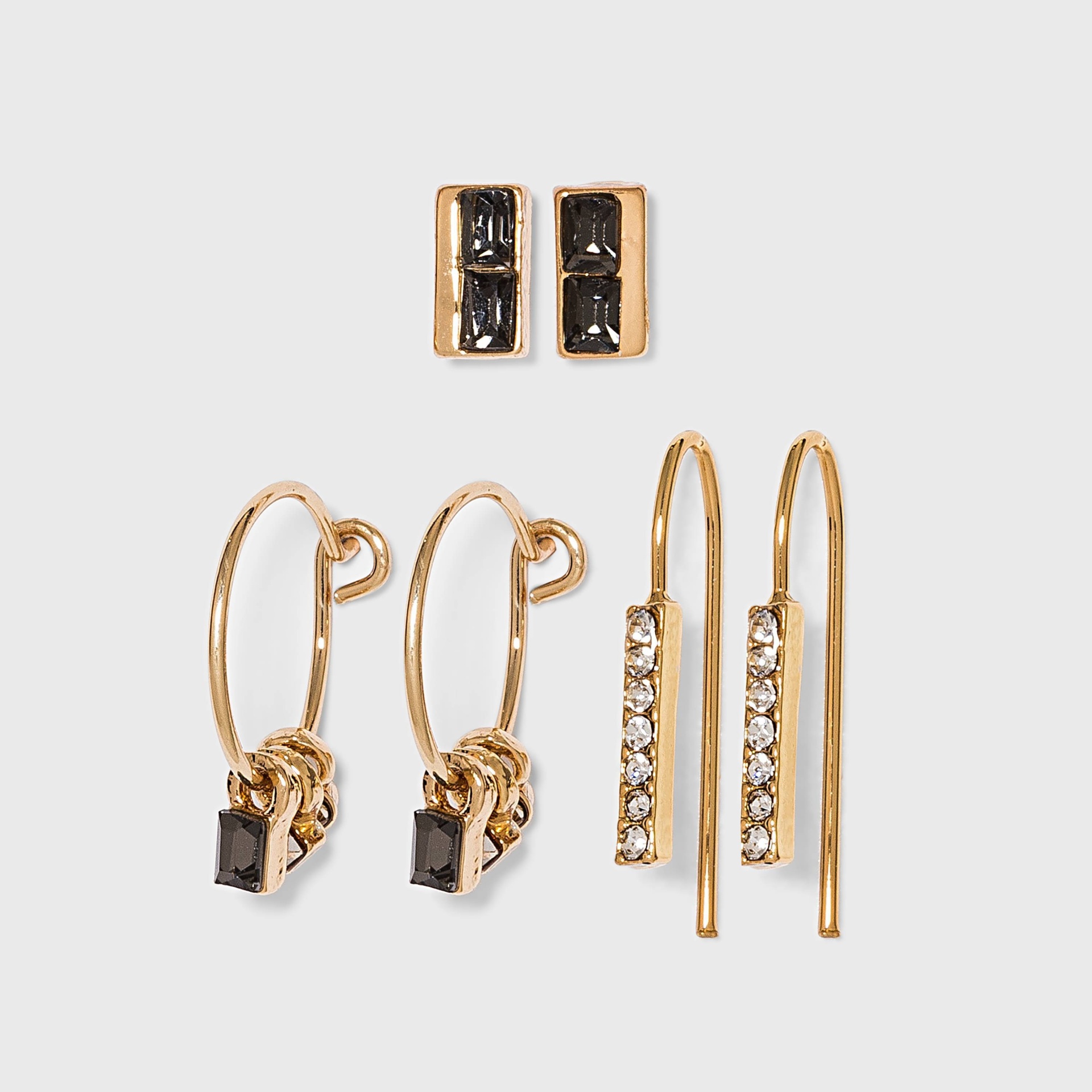 slide 1 of 2, Hoop and Threader Stud Earring Set 3pc - A New Day Gold, 3 ct