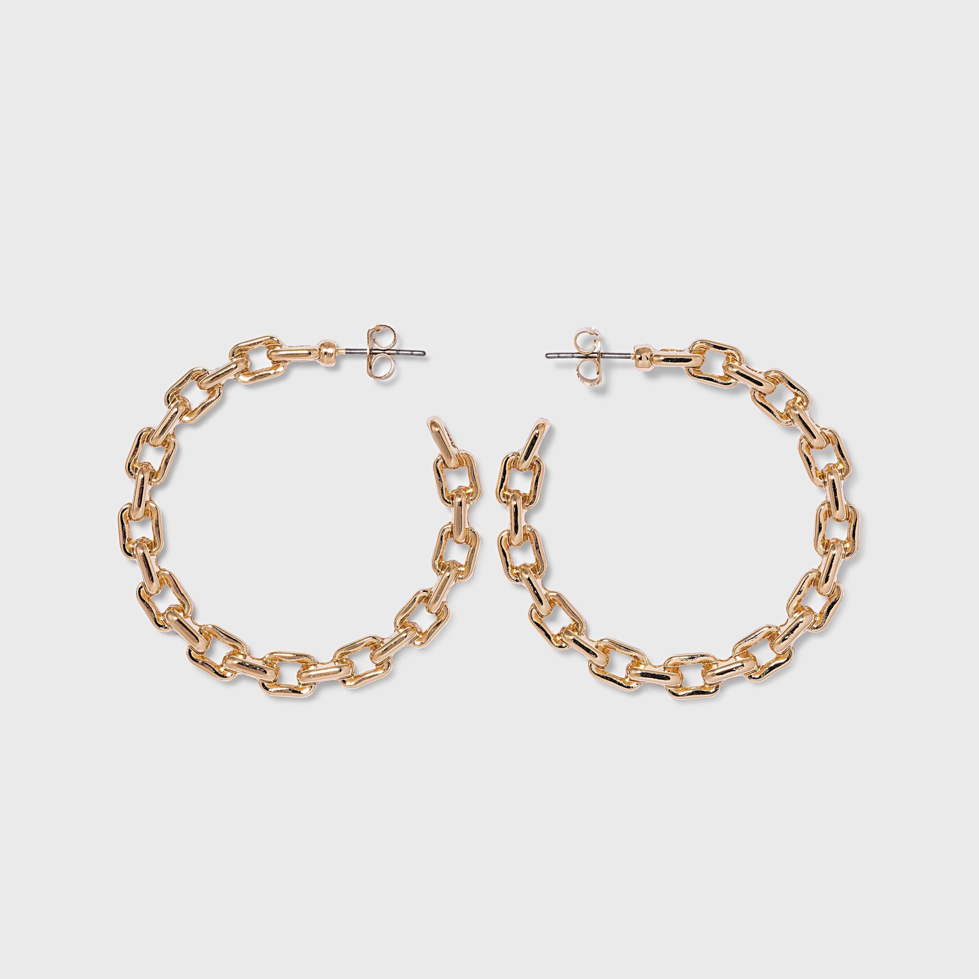 slide 1 of 3, Gold Frozen Chain Hoop Earrings - A New Day Gold, 1 ct