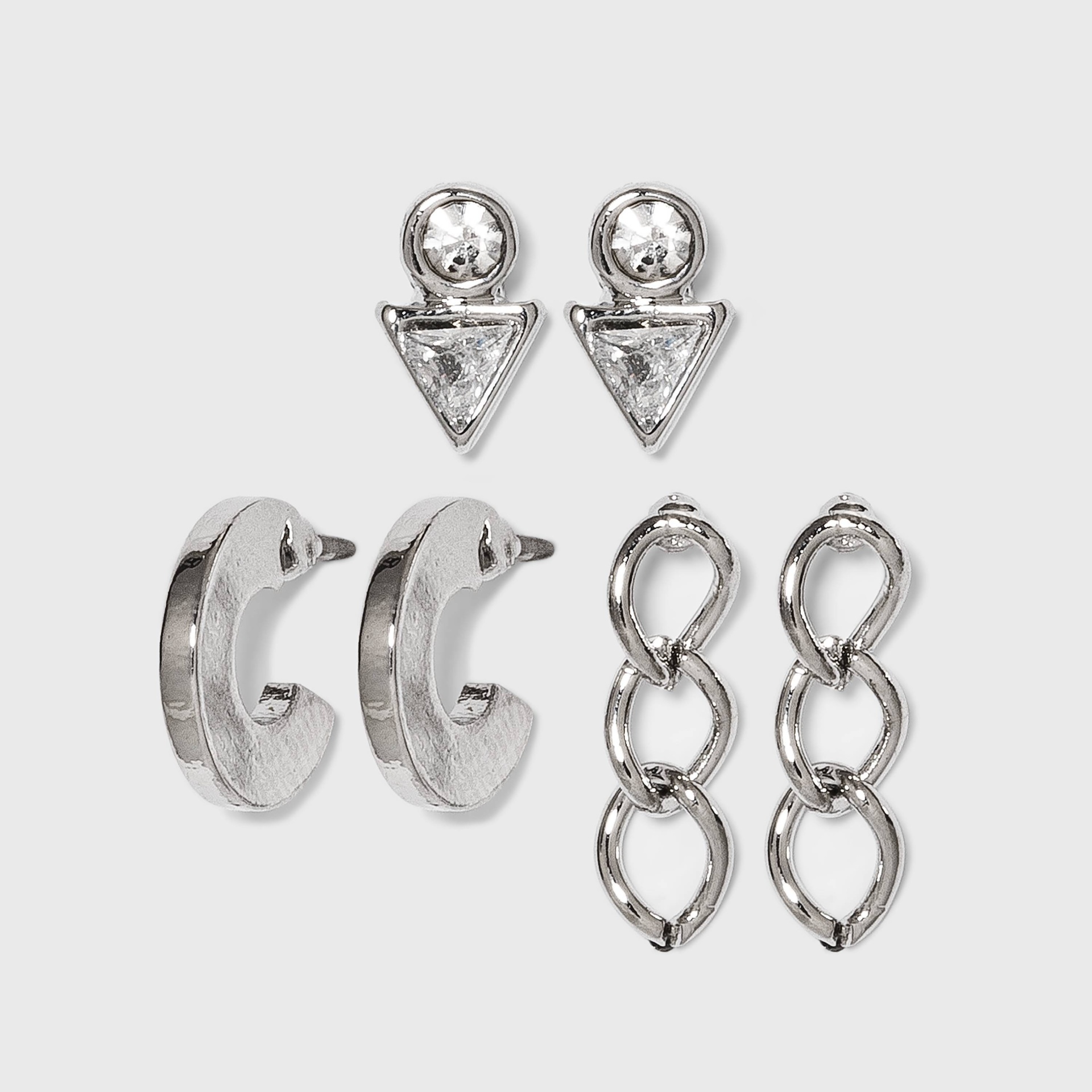 slide 1 of 2, Crystal Stud Earring Set 3pc - A New Day Silver, 3 ct
