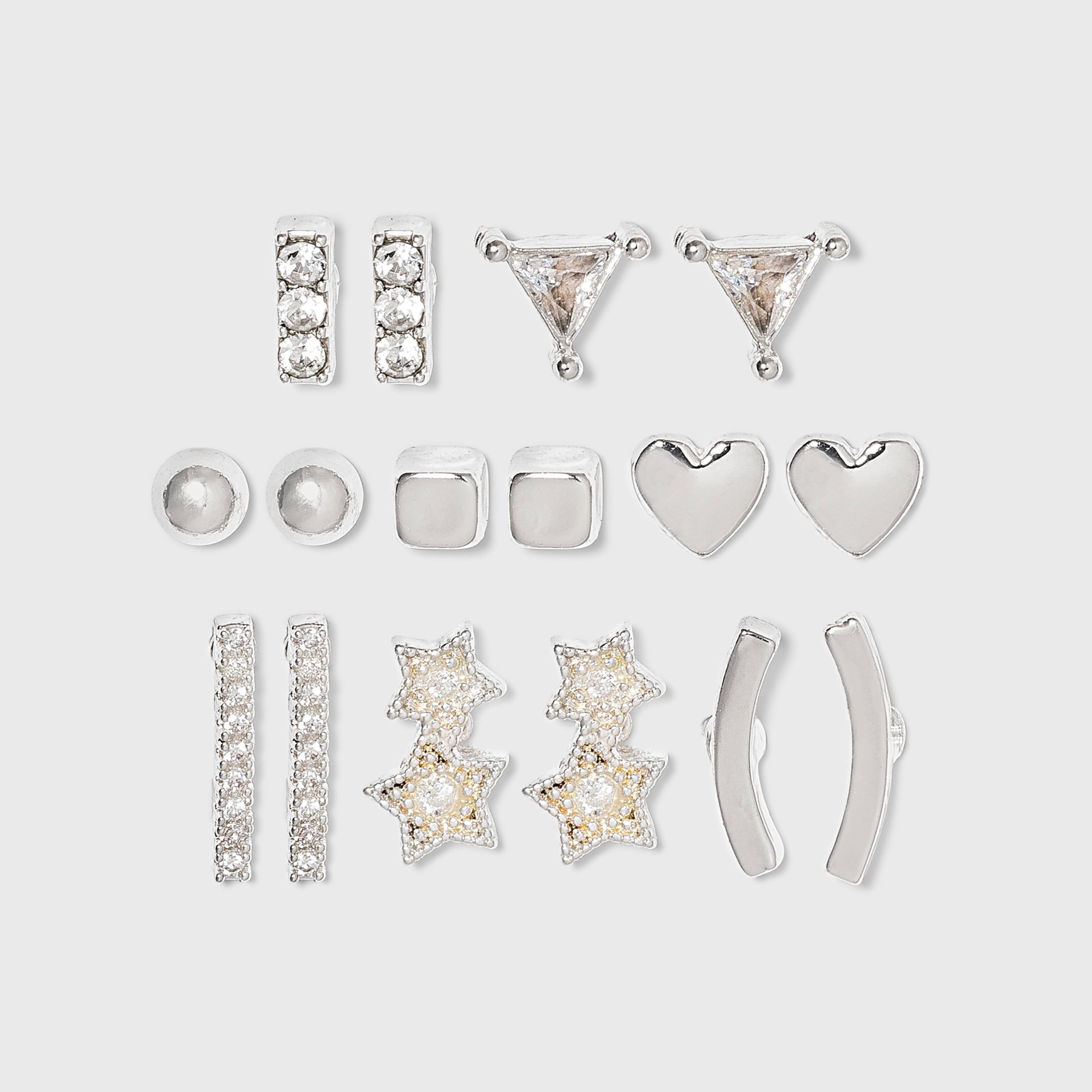 slide 1 of 2, Crystal Star and Heart Stud Earring Set 8pc - A New Day Silver, 8 ct