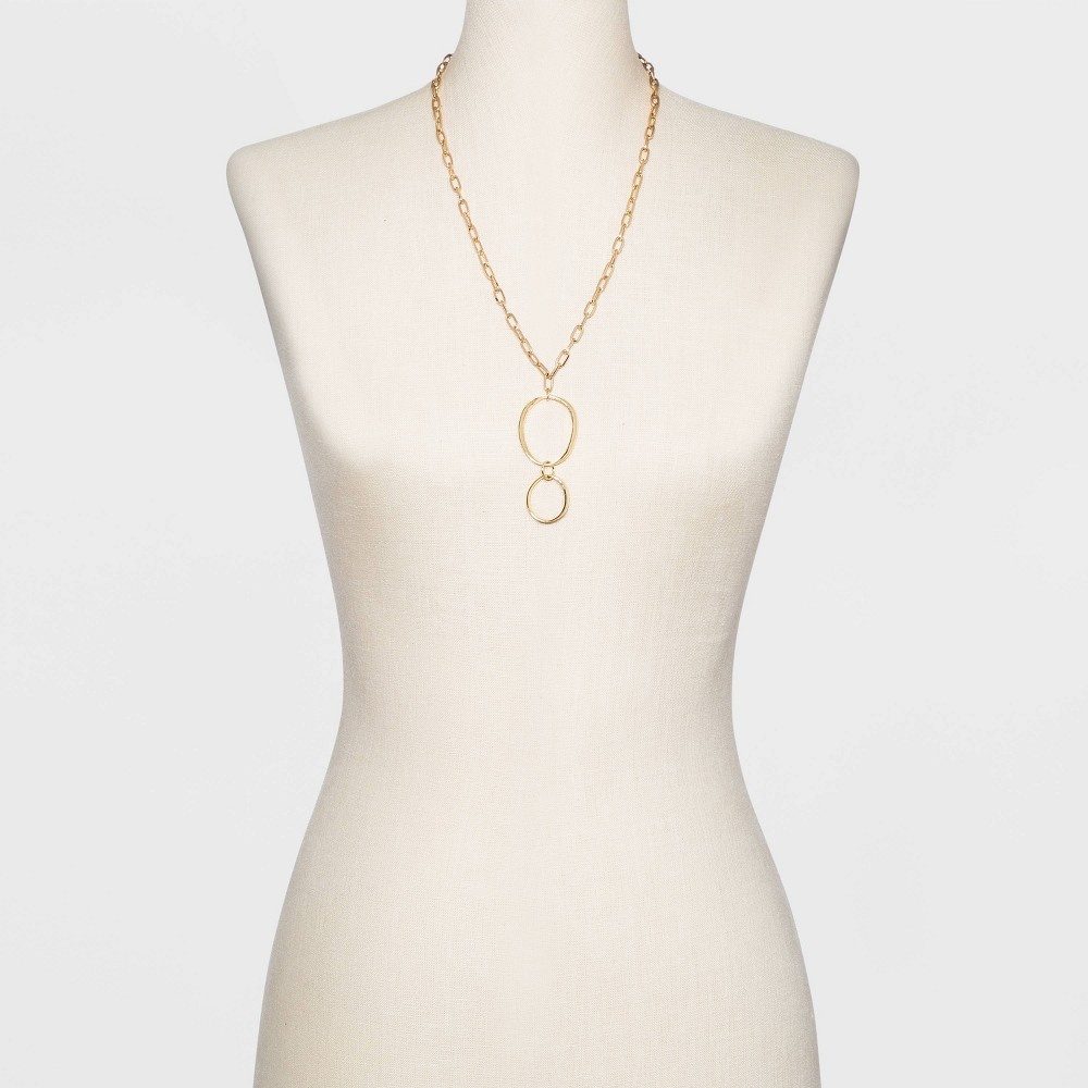 slide 2 of 3, Gold with Two Rings Statement Necklace - A New Day Gold, 1 ct