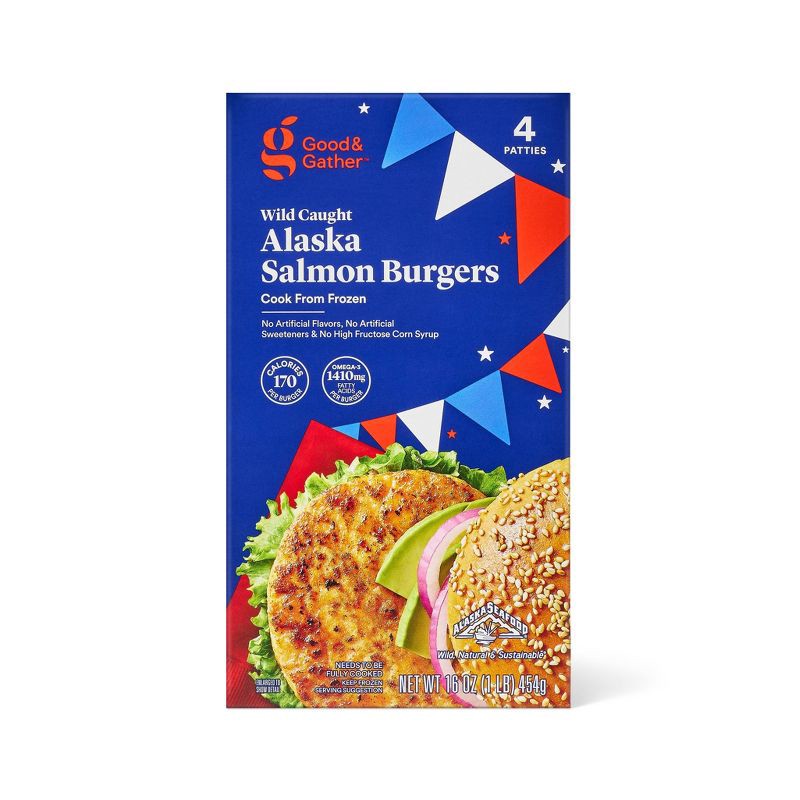 slide 1 of 6, Alaska Salmon Burger Patties - Frozen - 16oz/4ct - Good & Gather™, 4 ct; 16 oz