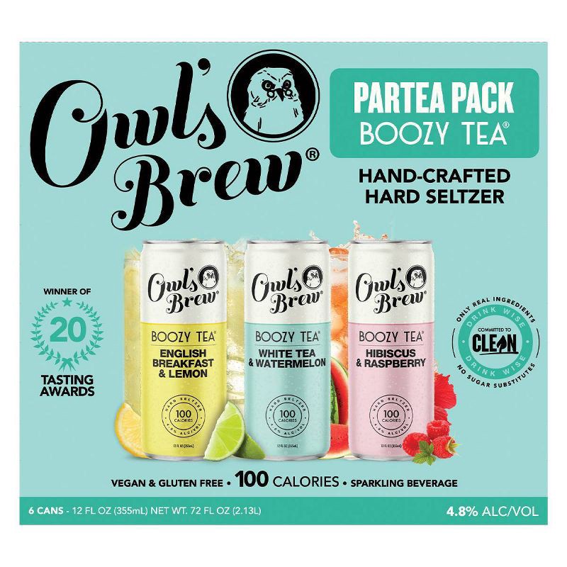 slide 2 of 8, Owl's Brew Par-Tea Boozy Tea Variety Pack - 6pk/12 fl oz Cans, 6 ct; 12 fl oz