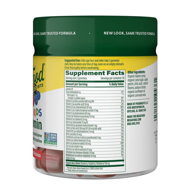 slide 2 of 8, MegaFood Kids' Multivitamin, Vitamin C, Vitamin D & Choline, Vegetarian Gummies - 60ct, 60 ct