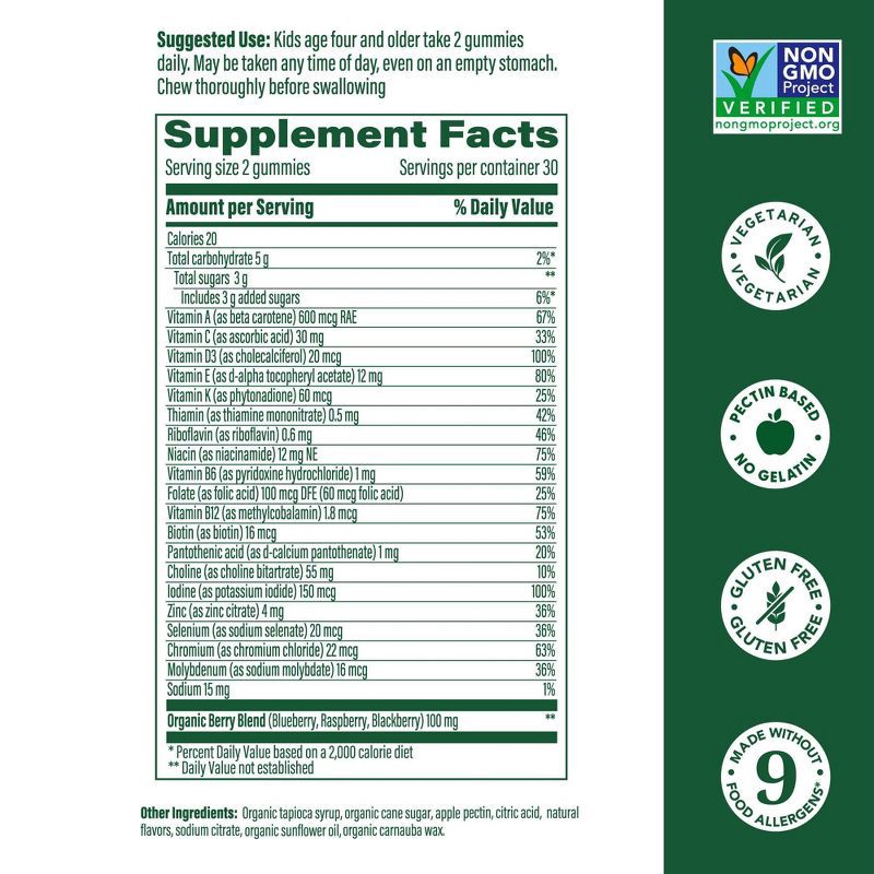 slide 3 of 8, MegaFood Kids' Multivitamin, Vitamin C, Vitamin D & Choline, Vegetarian Gummies - 60ct, 60 ct