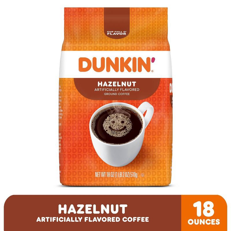 slide 3 of 7, Dunkin' Donuts Dunkin' Hazelnut Flavored Medium Roast Ground Coffee – 18oz, 18 oz