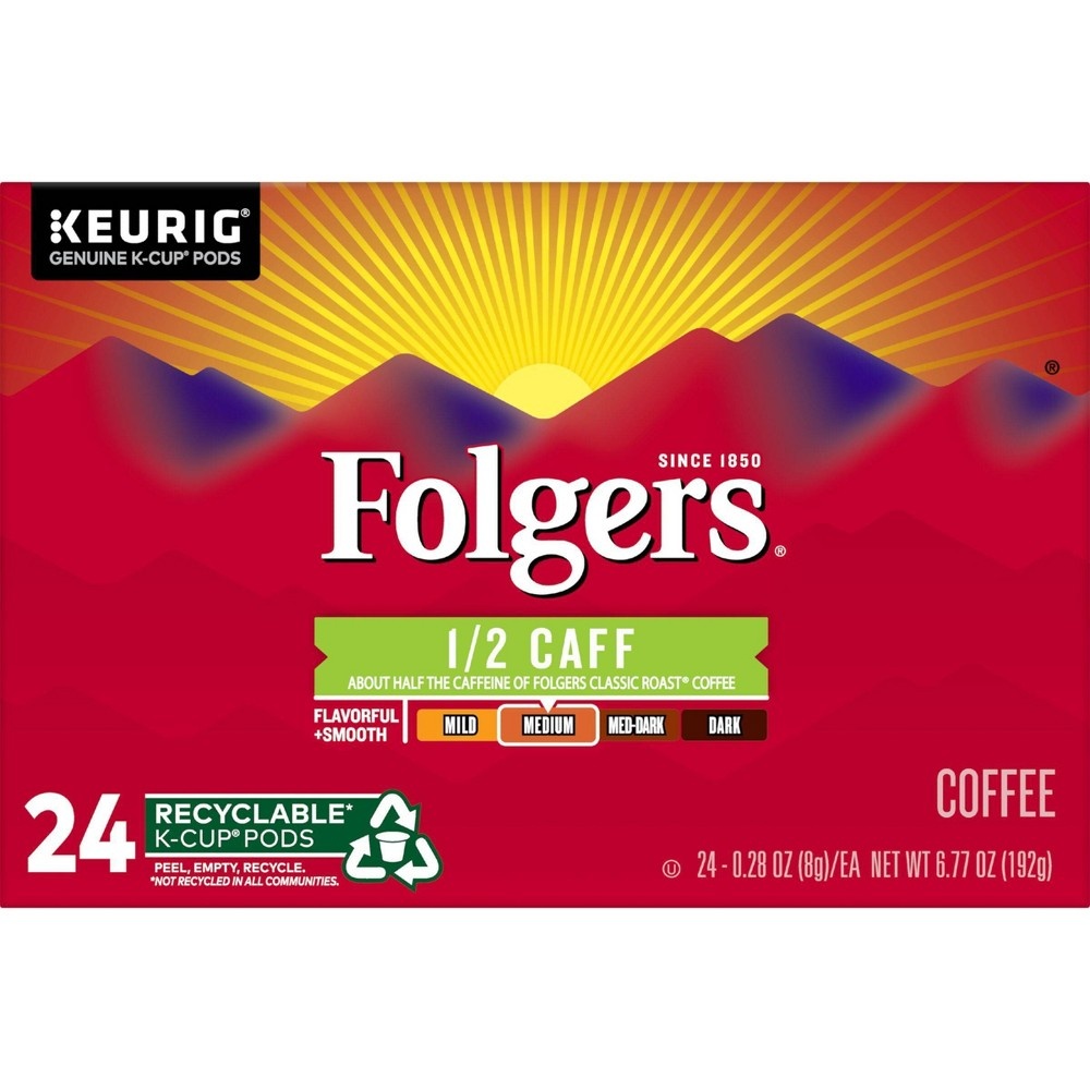 slide 3 of 5, Folgers Half Caff Medium Roast Coffee - Single Serve Pods - 24ct, 24 ct
