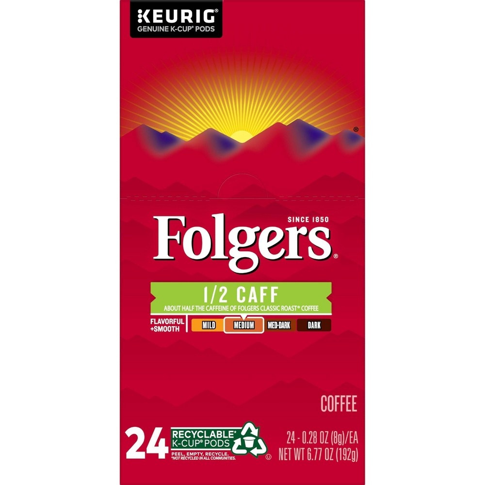 slide 4 of 5, Folgers Half Caff Medium Roast Coffee - Single Serve Pods - 24ct, 24 ct