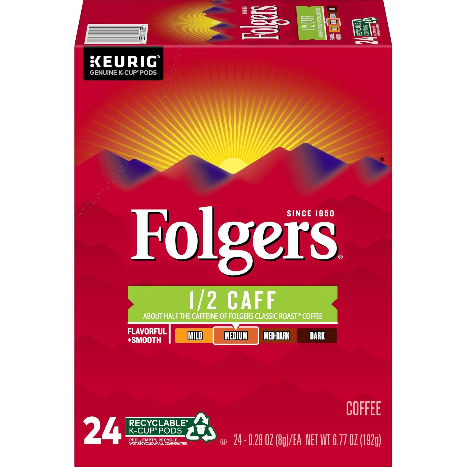 slide 1 of 5, Folgers Half Caff Medium Roast Coffee - Single Serve Pods - 24ct, 24 ct