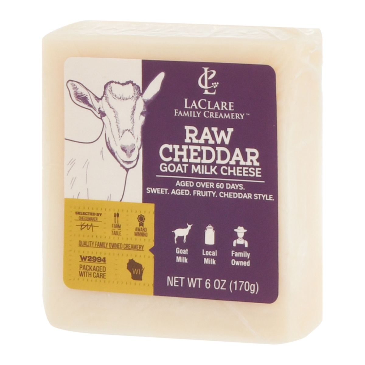 slide 3 of 9, LaClare Farms Goat Raw Cheddar, 6 oz