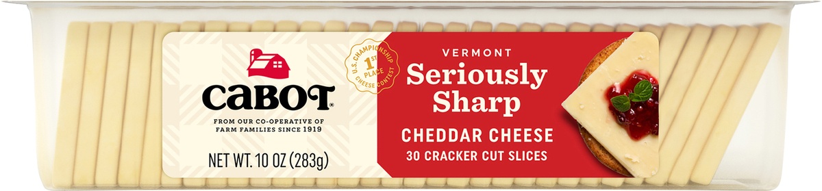 slide 4 of 7, Cabot Seriously Sharp Cheddar Cracker Cut Slices, 10 oz, 10 oz