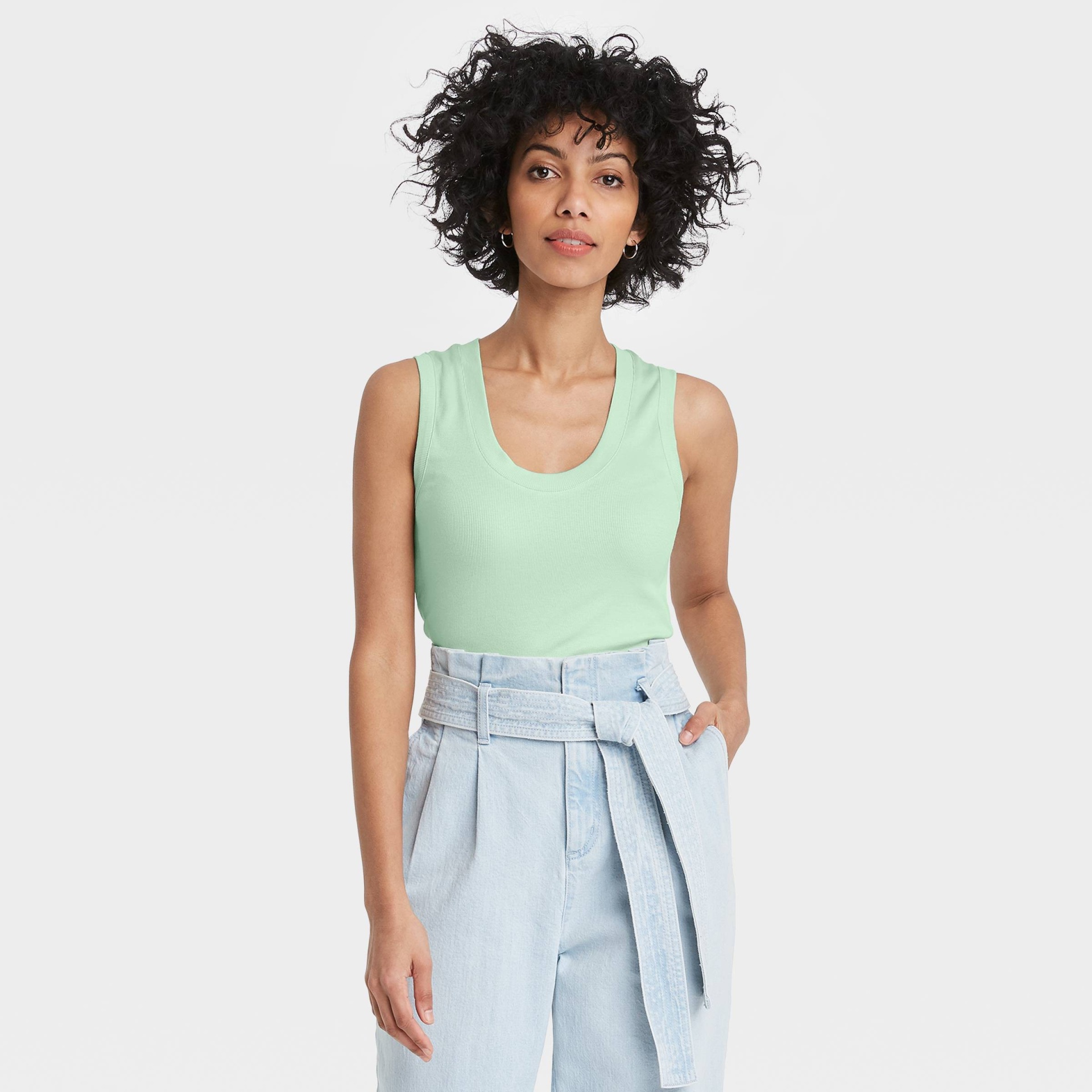slide 1 of 3, Women's Slim Fit Tank Top - A New Day Light Green L, 1 ct