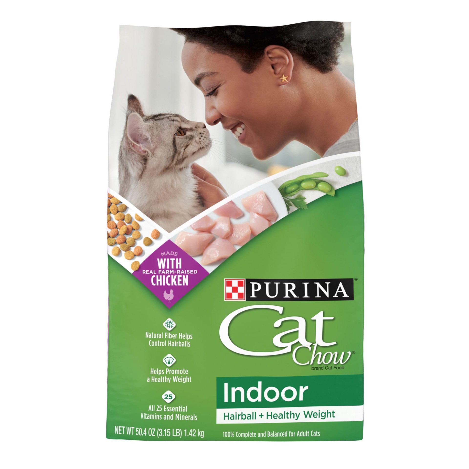 slide 1 of 9, Cat Chow Purina Cat Chow Indoor Dry Cat Food, Hairball + Healthy Weight - 3.15 lb. Bag, 50.4 oz