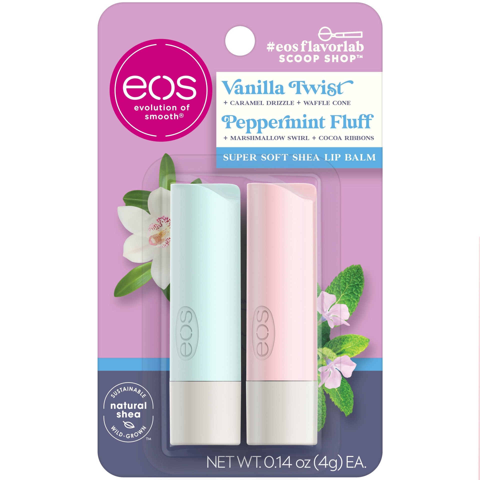 slide 1 of 4, eos Vanilla Twist & Peppermint Fluff Lip Balm Stick - 2pk/0.28oz, 2 ct; 0.28 oz