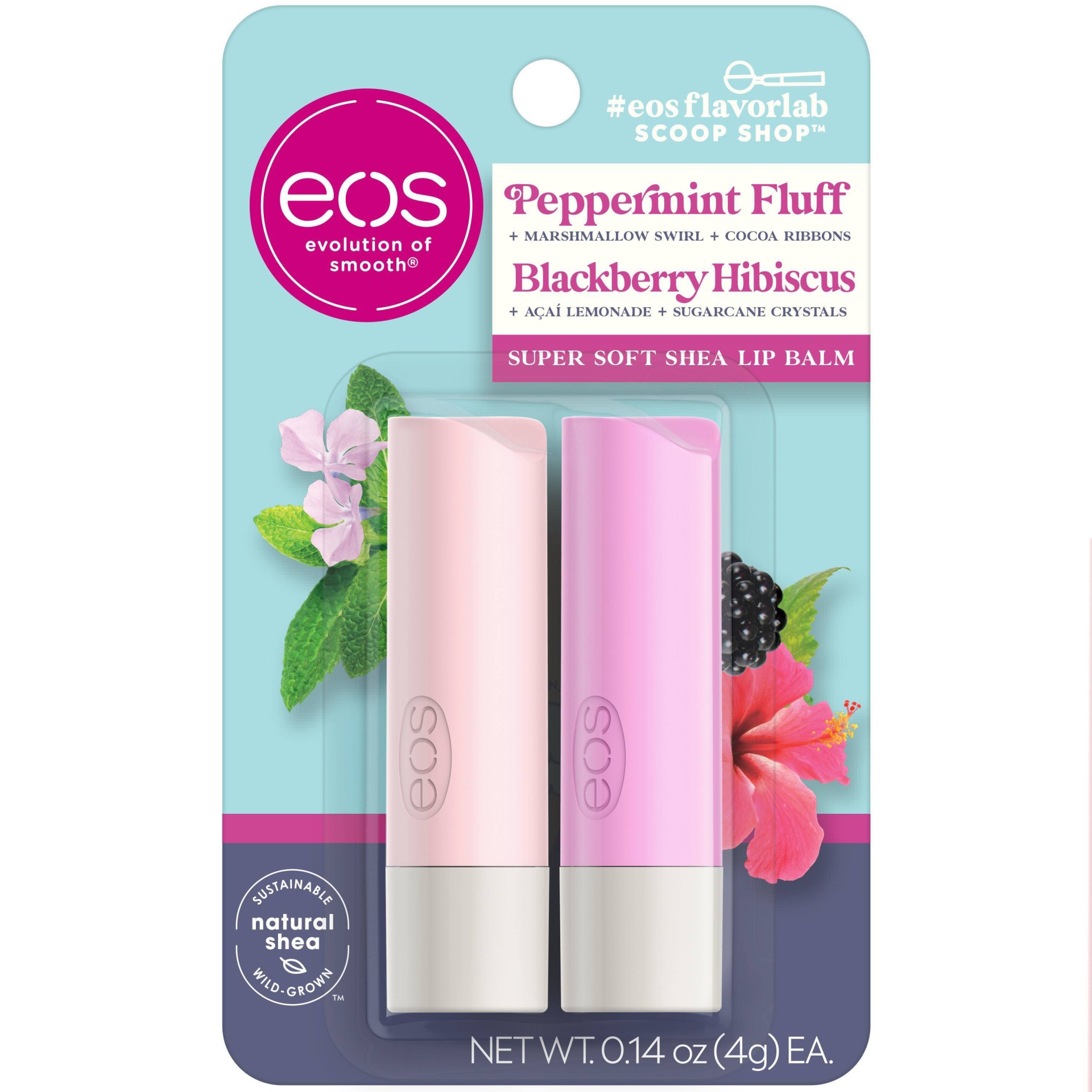 slide 1 of 5, eos Peppermint Fluff & Blackberry Hibiscus Lip Balm Stick - 2pk/0.28oz, 2 ct; 0.28 oz