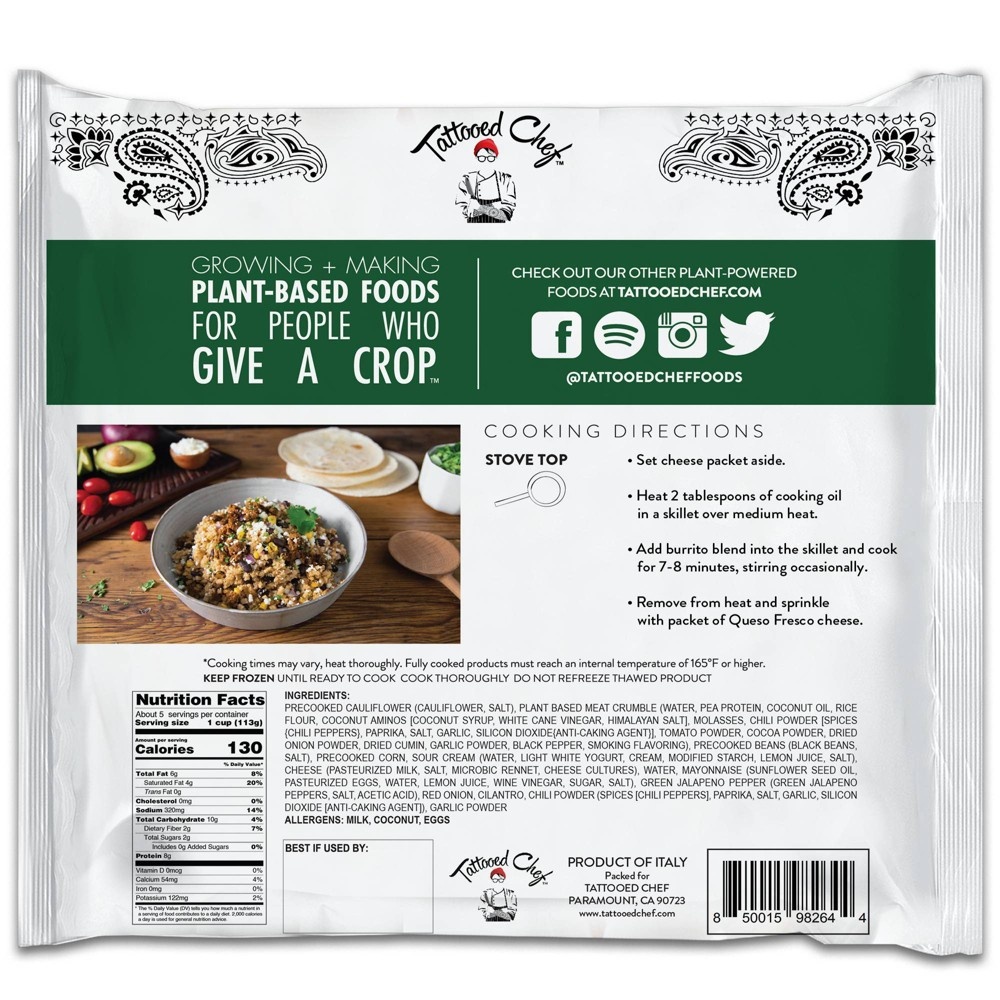 slide 2 of 4, Tattooed Chef Frozen Riced Cauliflower Burrito Blend, 20 oz