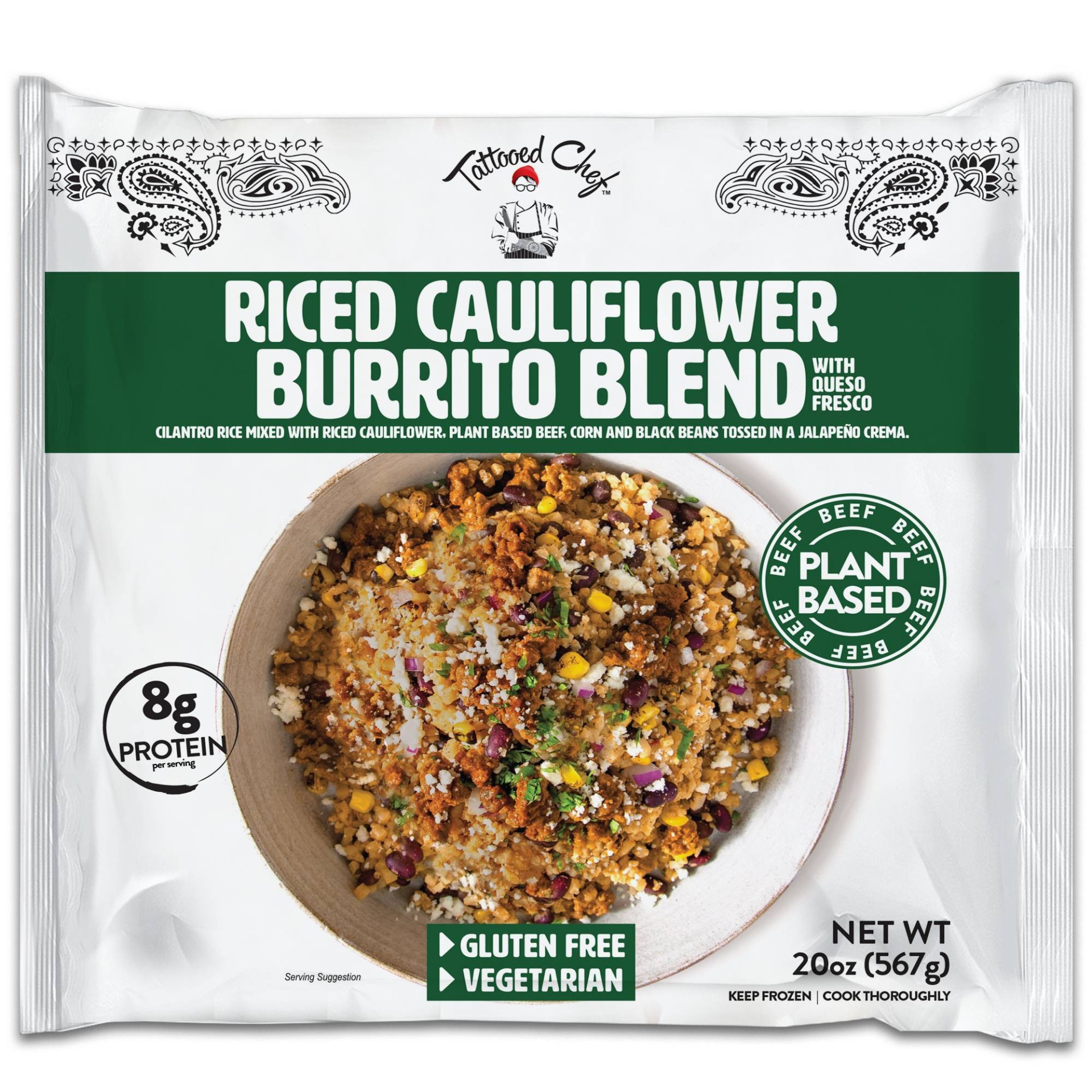 slide 1 of 4, Tattooed Chef Frozen Riced Cauliflower Burrito Blend, 20 oz