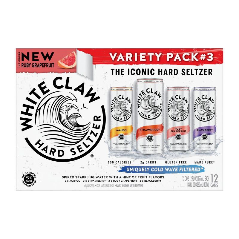 slide 2 of 6, White Claw Hard Seltzer Variety Pack #3 - 12pk/12 fl oz Cans, 3 x 12 ct, 12 fl oz