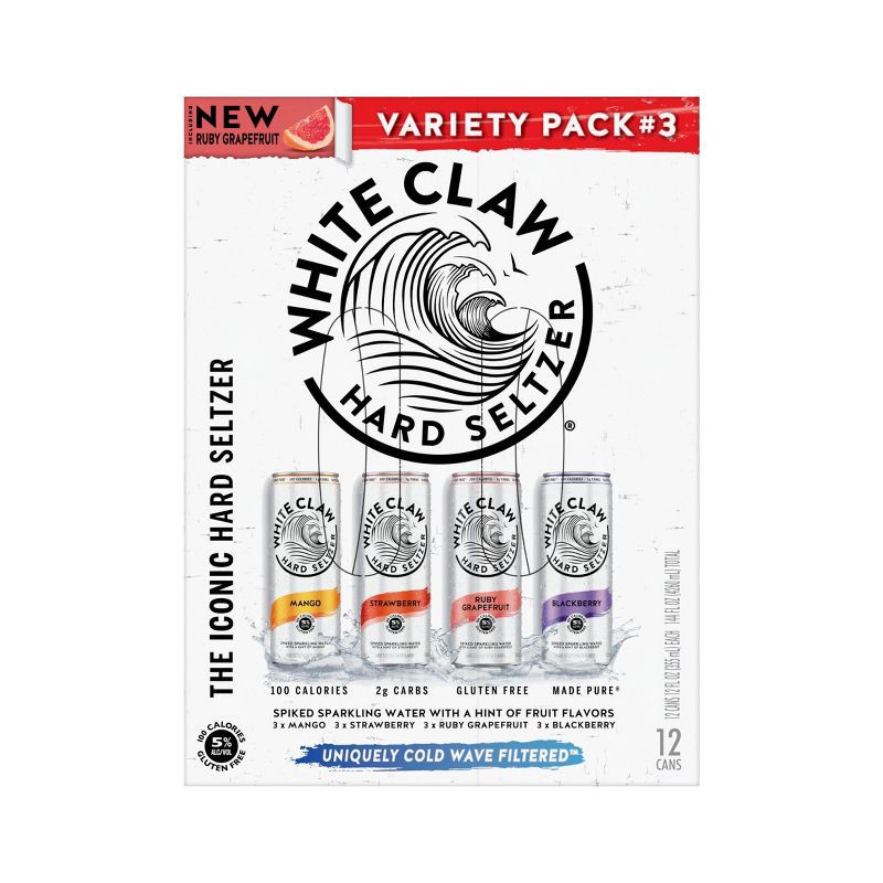 slide 5 of 6, White Claw Hard Seltzer Variety Pack #3 - 12pk/12 fl oz Cans, 3 x 12 ct, 12 fl oz