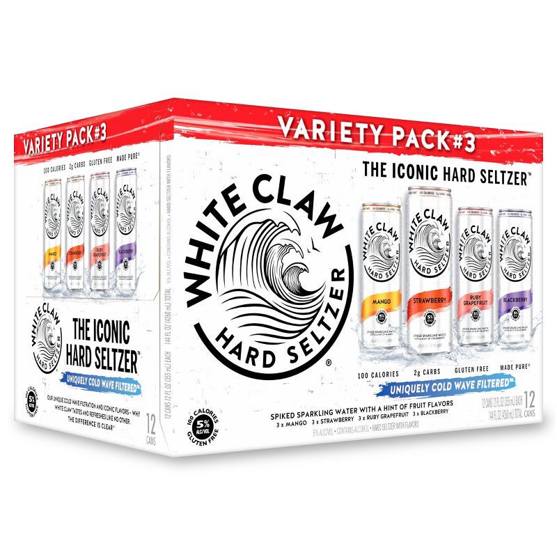 slide 1 of 6, White Claw Hard Seltzer Variety Pack #3 - 12pk/12 fl oz Cans, 3 x 12 ct, 12 fl oz