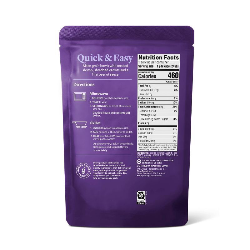 slide 3 of 4, 90 Second Organic Jasmine Rice Microwavable Pouch - 8.8oz - Good & Gather™, 8.8 oz