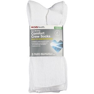 slide 1 of 1, CVS Health Non-Binding Comfort Crew Socks For Diabetics Unisex, 3 Pairs, S/M, White, 1 ct
