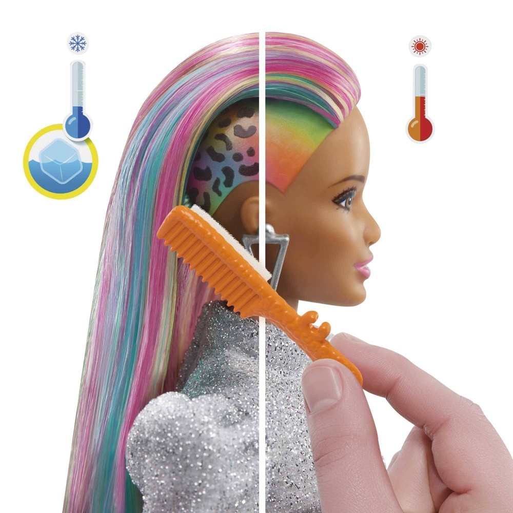 slide 5 of 6, Barbie Leopard Rainbow Hair Doll - Silver Top, 1 ct