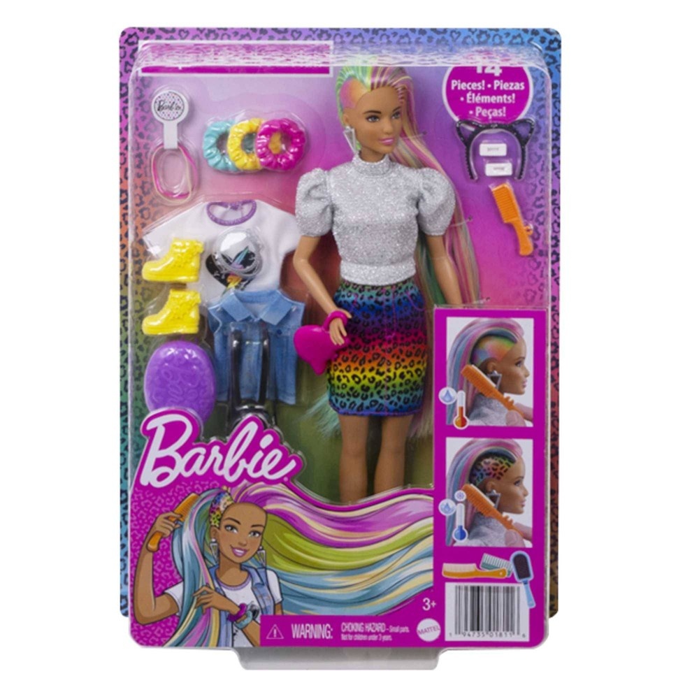 Barbie Leopard Rainbow Hair Doll - Silver Top 1 ct | Shipt