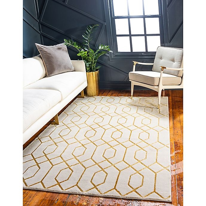 slide 2 of 9, Marilyn Monroe Trellis Glam Gold Powerloomed Area Rug - White, 4 ft x 6 ft