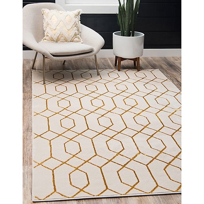 slide 5 of 9, Marilyn Monroe Trellis Glam Gold Powerloomed Area Rug - White, 4 ft x 6 ft