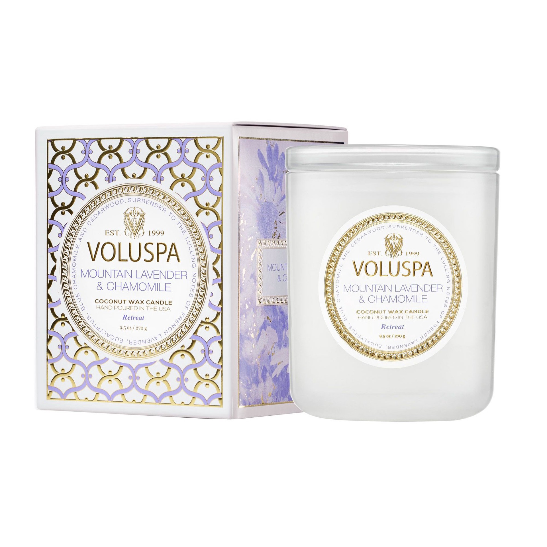slide 1 of 1, Voluspa Mountain Lavender & Chamomile Coconut Wax Candle, 9.5 oz