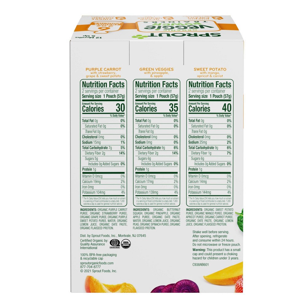 slide 3 of 6, Sprout Foods Organic Toddler Flavor Introduction Kit to Veggies Baby Food Pouches - 12oz/6pk, 6 ct; 12 oz