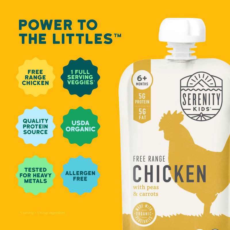 slide 2 of 8, Serenity Kids Free Range Chicken with Organic Peas & Carrots Baby Food Pouch - 3.5oz, 3.5 oz